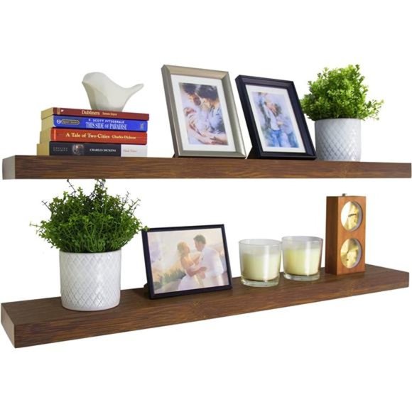Rustic Floating Shelves -36 inch Wood Wall Shelves,Set of 2 (36", Walnut Color) - Picture 1 of 6